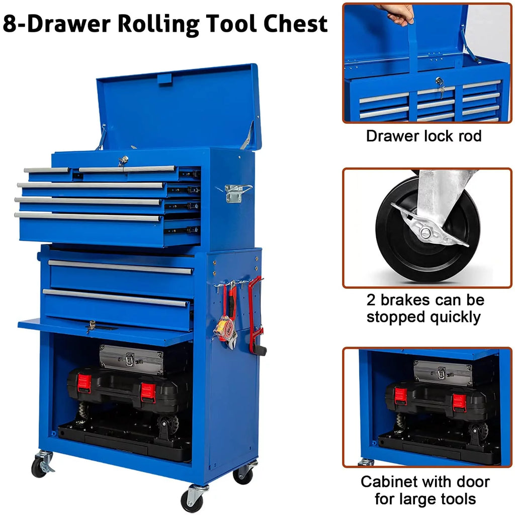 8 Drawer Black Tool Chest with Wheels S12854