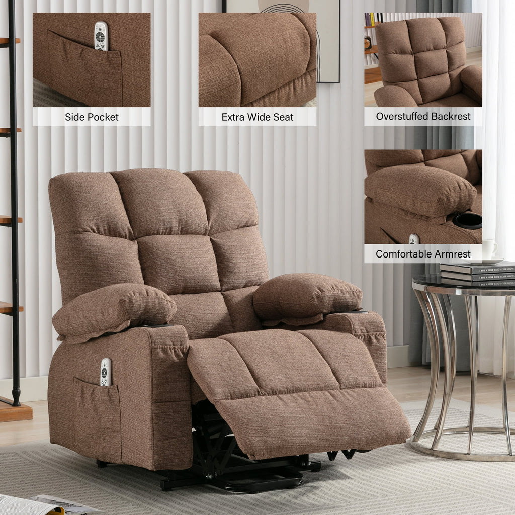 Brown Power Lift Recliner Chair with Massage and Heating H963