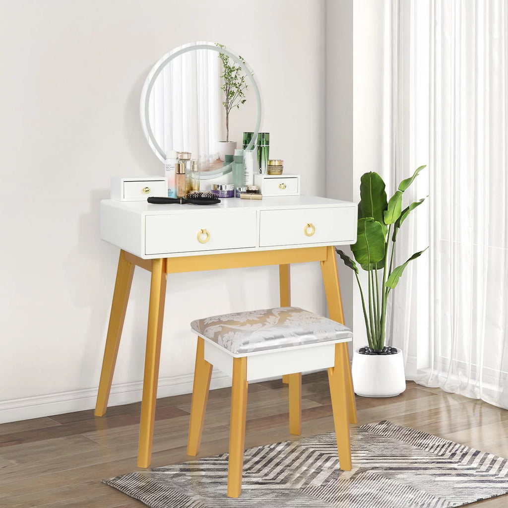 White Vanity Set with Touch Screen Mirror and 4 Sliding Drawers C4290