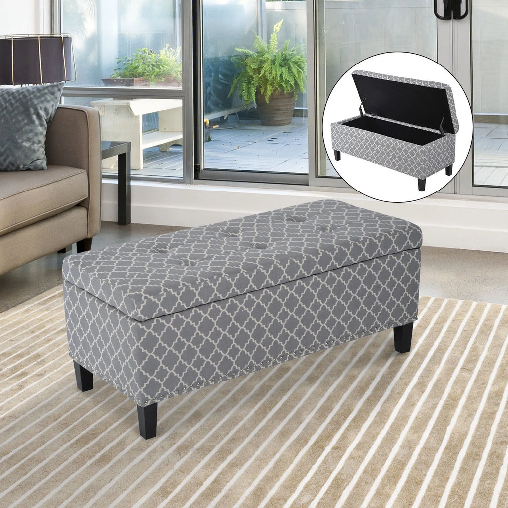 42" Tufted Linen Fabric Storage Bench Ottoman W478