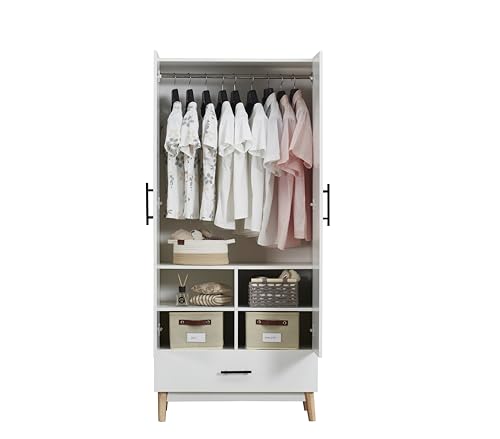 White 2 Door 2 Drawer Wood Wardrobe Cabinet 31.5" L x 20.3" W x 74" H B36770