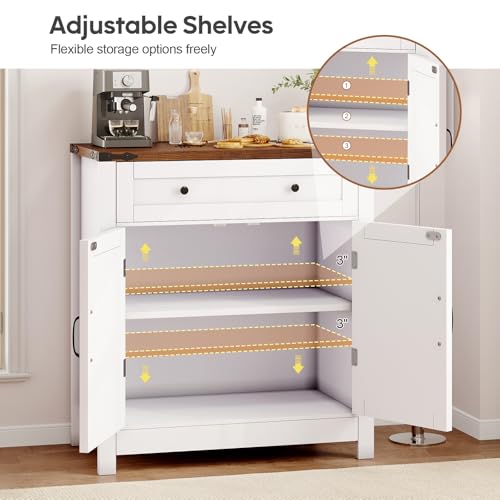30" White Coffee Bar Station with Drawer and Adjustable Shelf R764