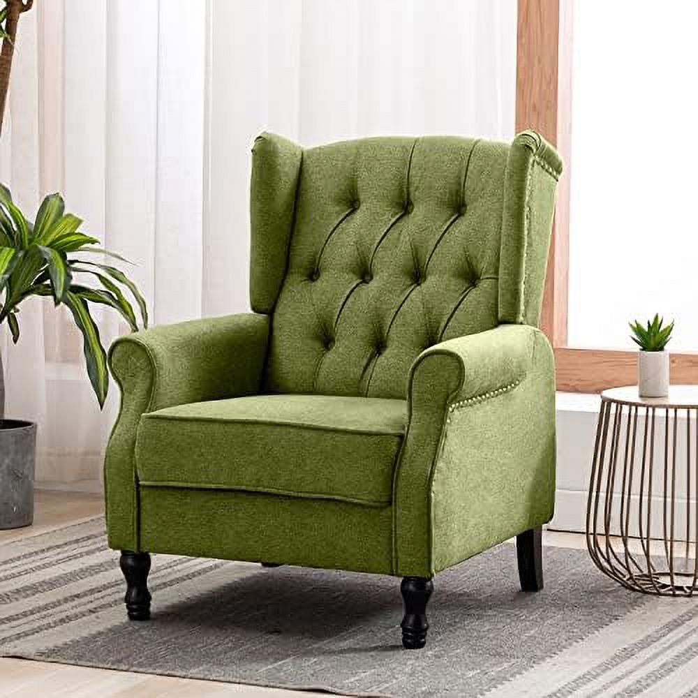 Pink Tufted Linen Accent Chair with Wooden Legs S799