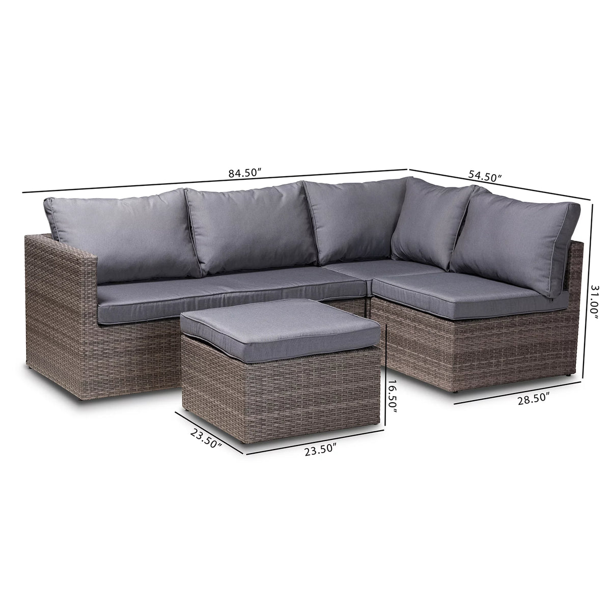 Grey Polyester 4-Piece Woven Rattan Patio Set B209356