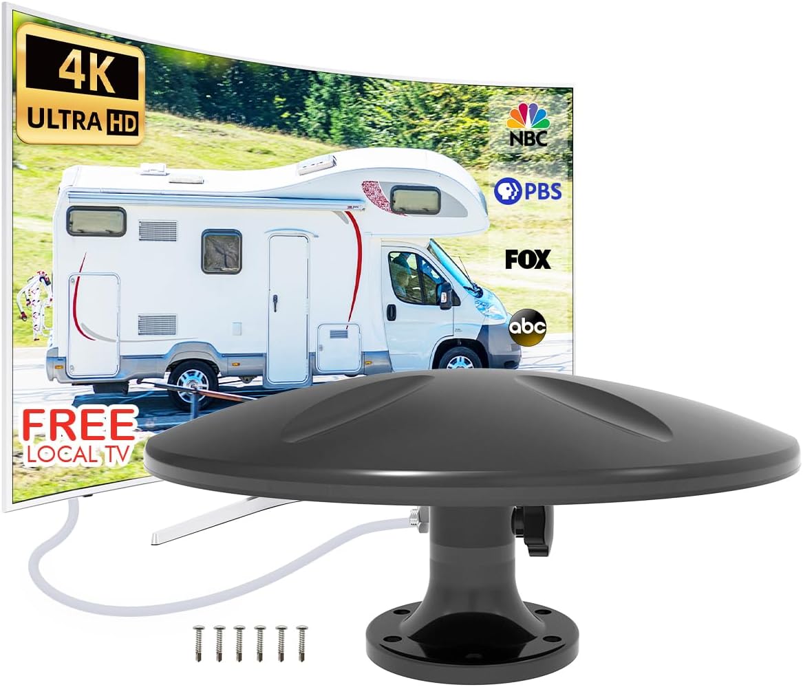 Outdoor TV Antenna 360° Omni-Directional Reception Long 100+ Miles Range 4K Ready HDTV Antenna with 32ft RG6 Coax Cable J583
