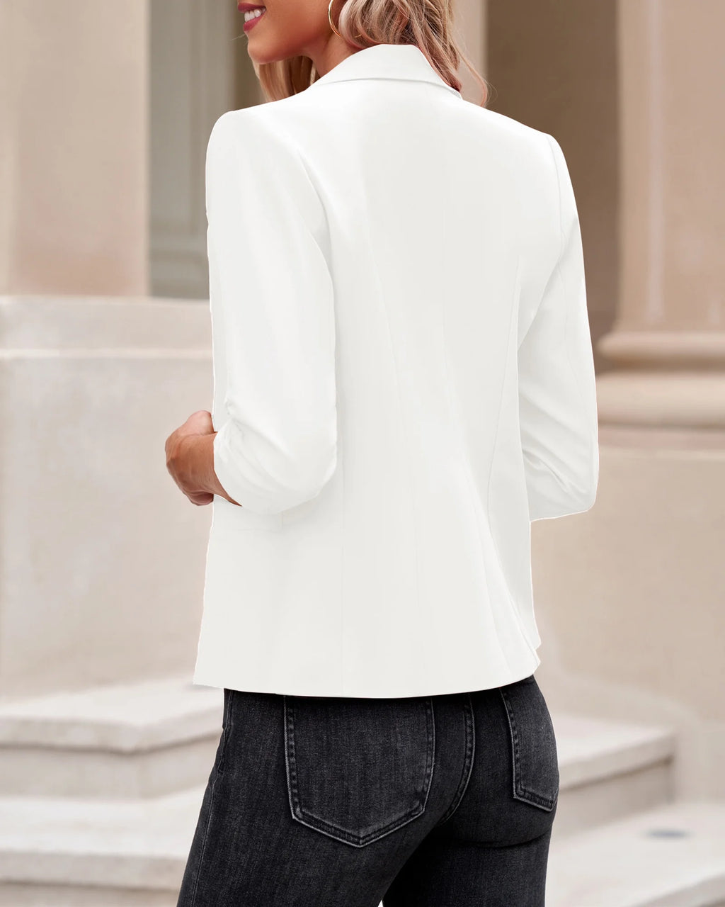 Womens 3/4 Ruffle Sleeve Blazer Jacket with Pockets R21023
