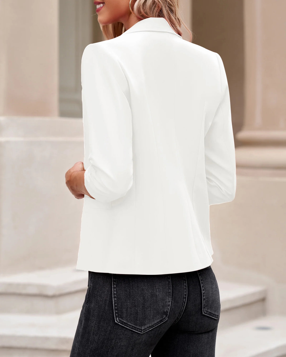 Womens 3/4 Ruffle Sleeve Blazer Jacket with Pockets R21023