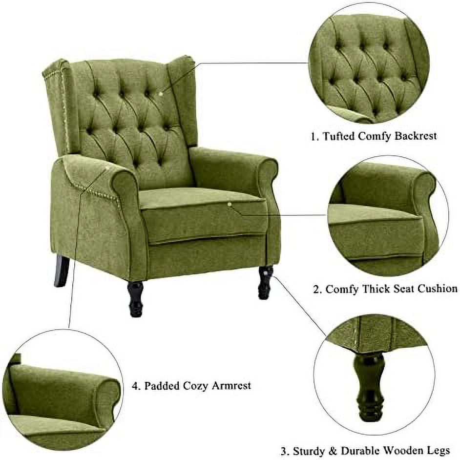 Pink Tufted Linen Accent Chair with Wooden Legs S799