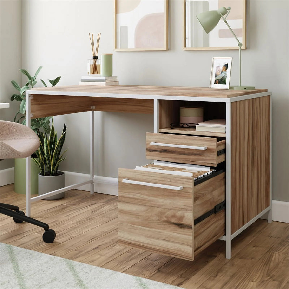 Kiln Acacia Brown Engineered Wood Metal Desk X3508