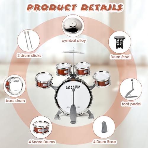 Kids Jazz Drum Set with 5 Drums Percussion Musical Instruments T31045