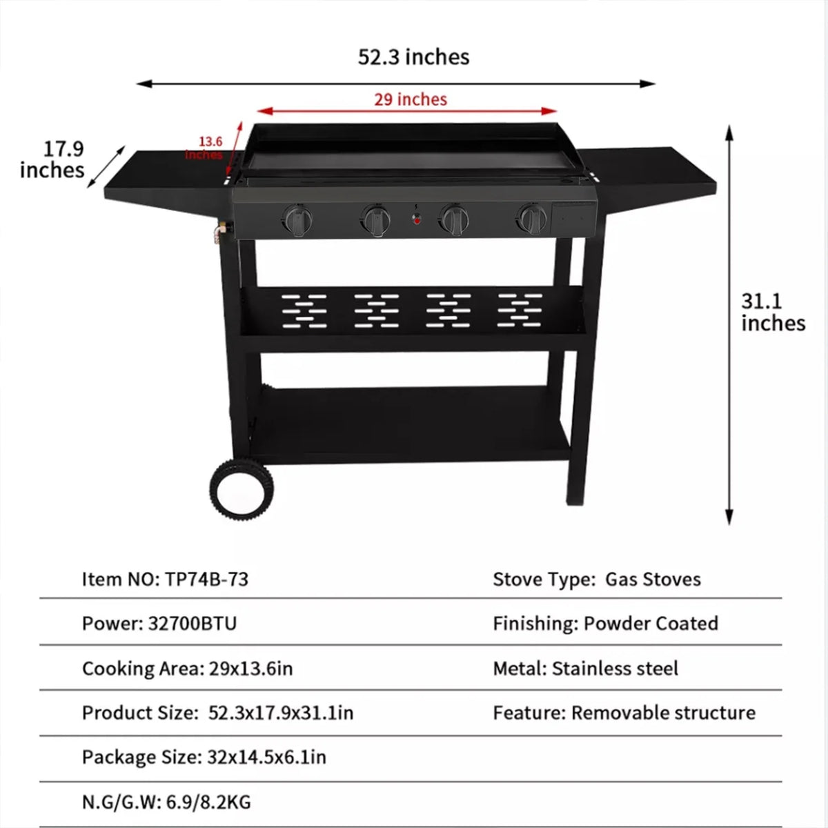 Black 4-Burner Propane Gas Grill M3810
