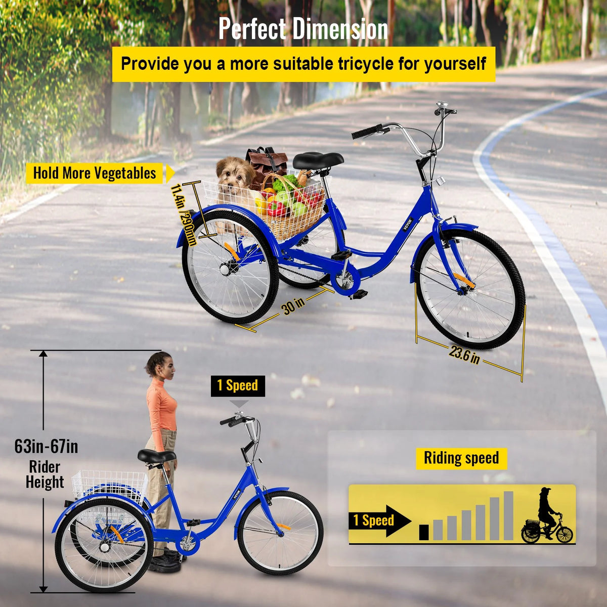 24" Single Speed Three Wheel Bike with Basket Blue P958942