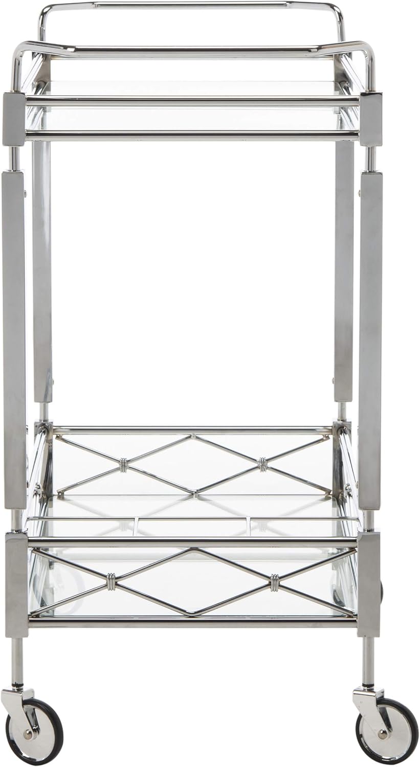 Chrome and Tempered Glass 2-Tier Bar Cart Y5666
