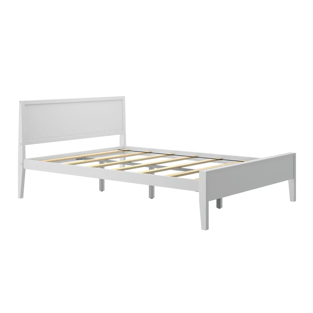 White Solid Wood Queen Bed Frame with Headboard U392