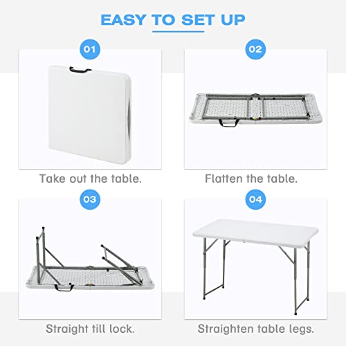 4ft Portable Plastic Folding Table with Adjustable Height J420717