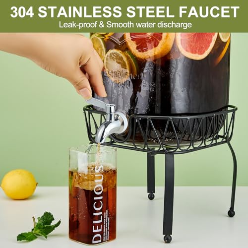2 Gallon Glass Beverage Dispenser with Stand and Lid C9472