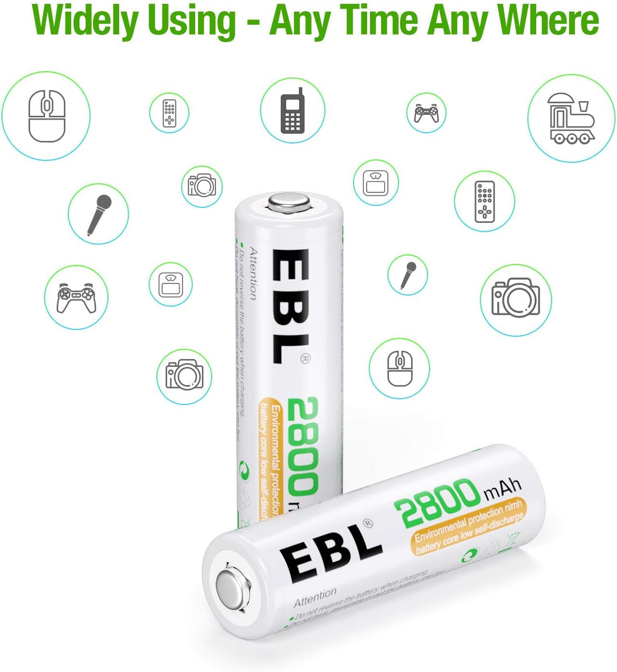 4 Pack AA 2800mAh Ni-MH Rechargeable Batteries M2017