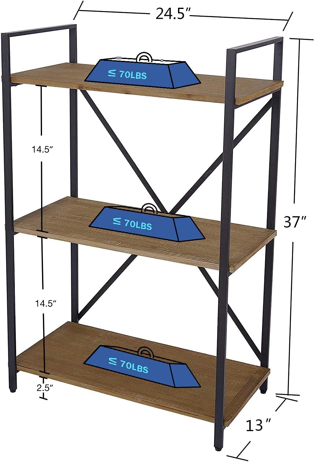 Solid Wood 3 Tier Bookshelf Storage Rack M714773