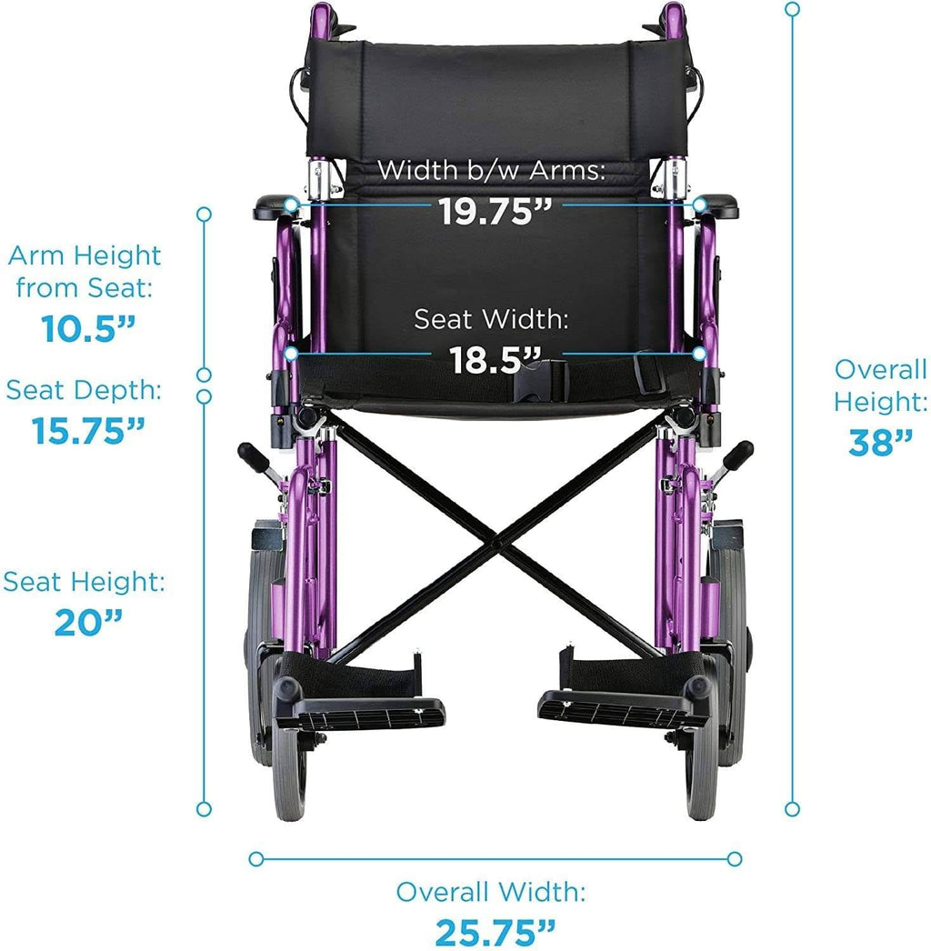 Lightweight Transport Chair with 12” Rear Wheels Blue O221425