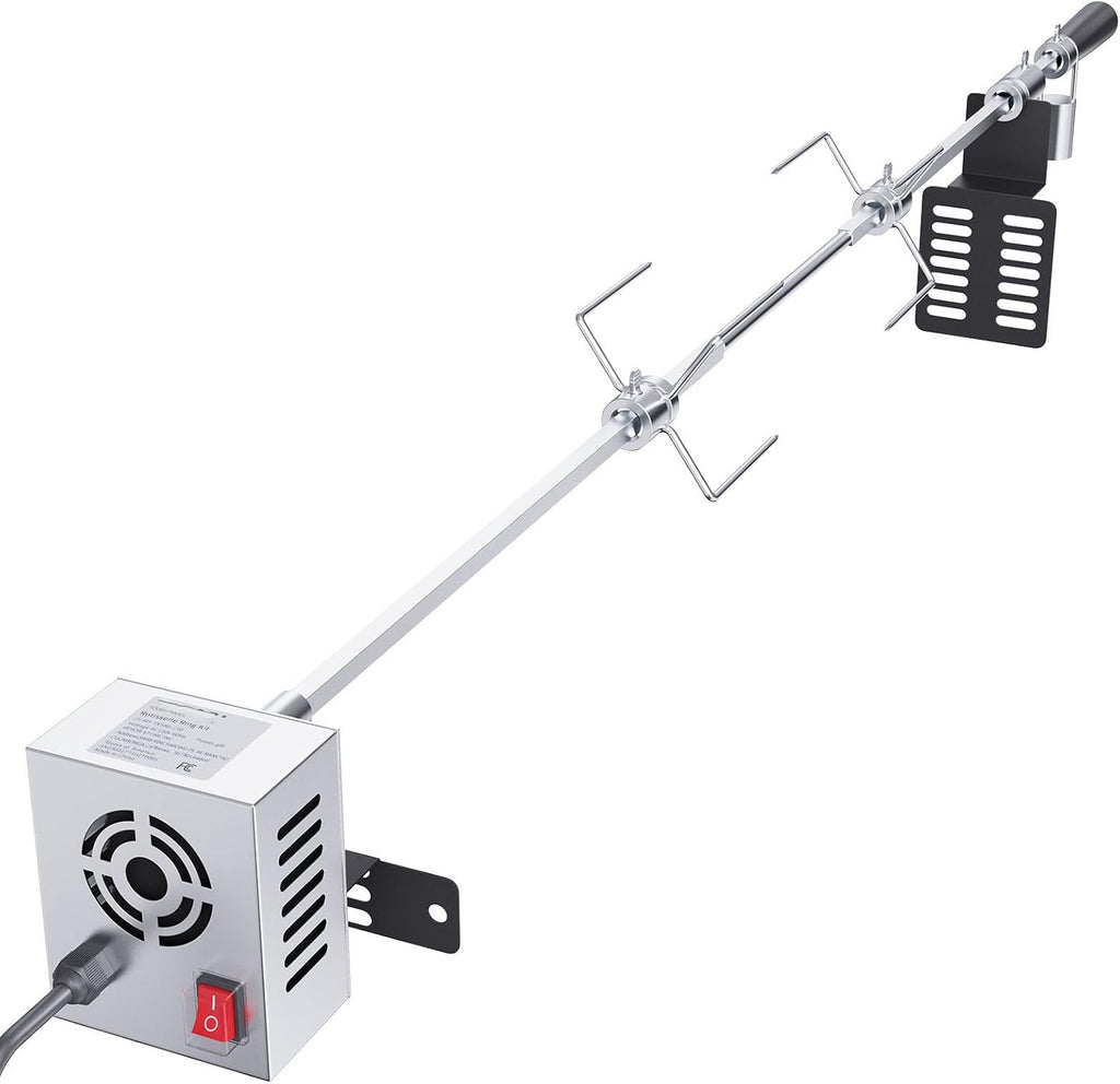 Heavy Duty Stainless Steel Grill Rotisserie Kit with 9W Motor - 32-Inch Hexagon Spit Rod - 26 Lbs Capacity O5158