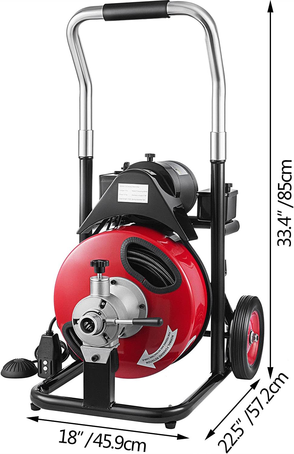 Drain Cleaning Machine 100Ft 3/8Inch Cable 370W Portable Electric Sewer Snake Drain Auger Cleaner with 8 Cutter Foot Switch H297