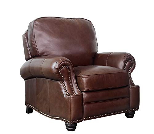 Antique Dark Sanded Bomber Top Grain Leather Recliner Chair with Espresso Wood Legs X5526