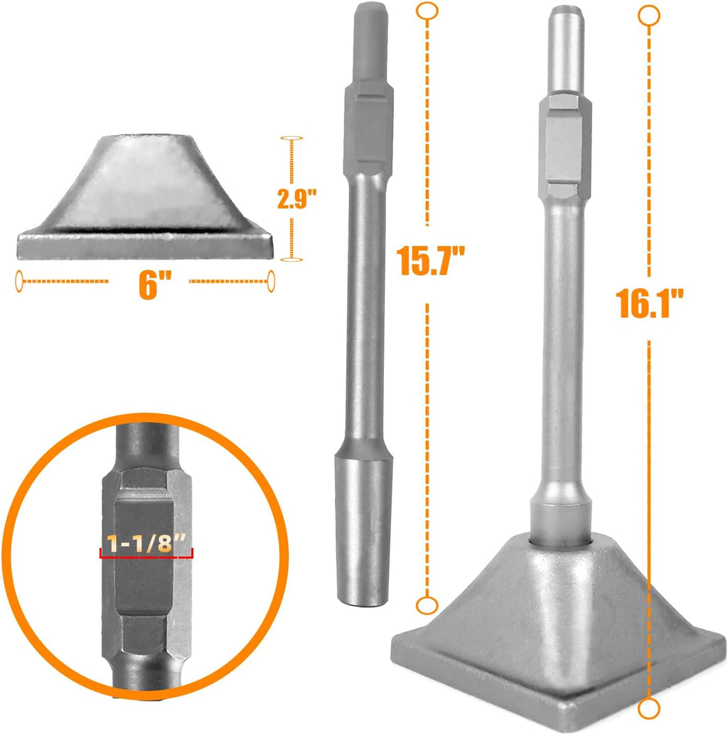 1-1/8" Tamper Shank with 6x6" Plate for Jack Hammer Bit V284