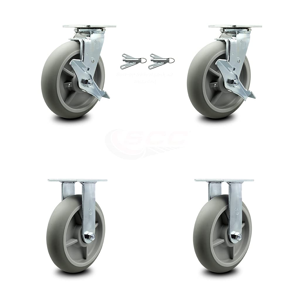 8 Inch Gray Non-Marking Thermoplastic Rubber Caster Pack of 2 E5308