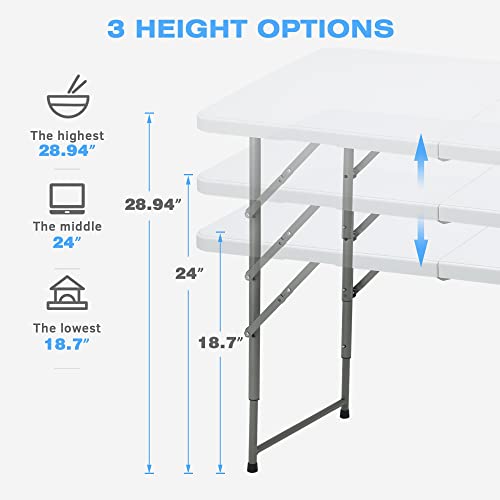 4ft Portable Plastic Folding Table with Adjustable Height J420717