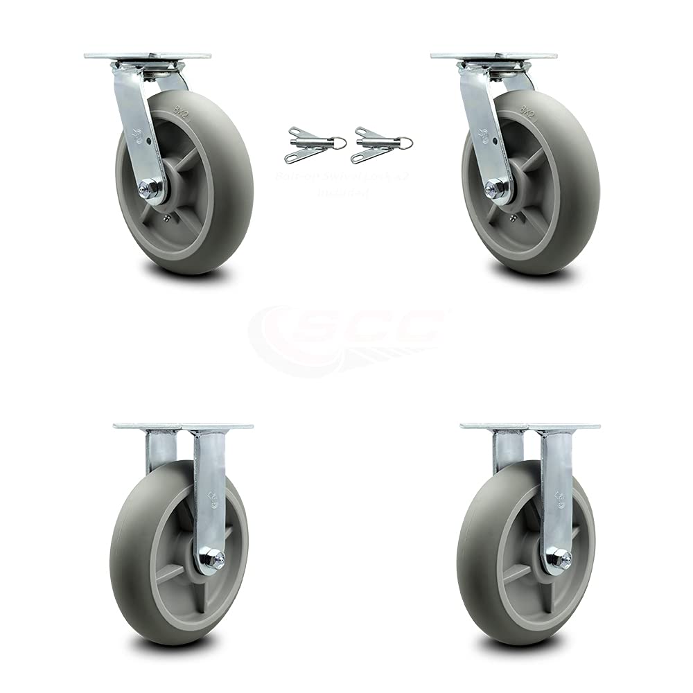 8 Inch Gray Non-Marking Thermoplastic Rubber Caster Pack of 2 E5308