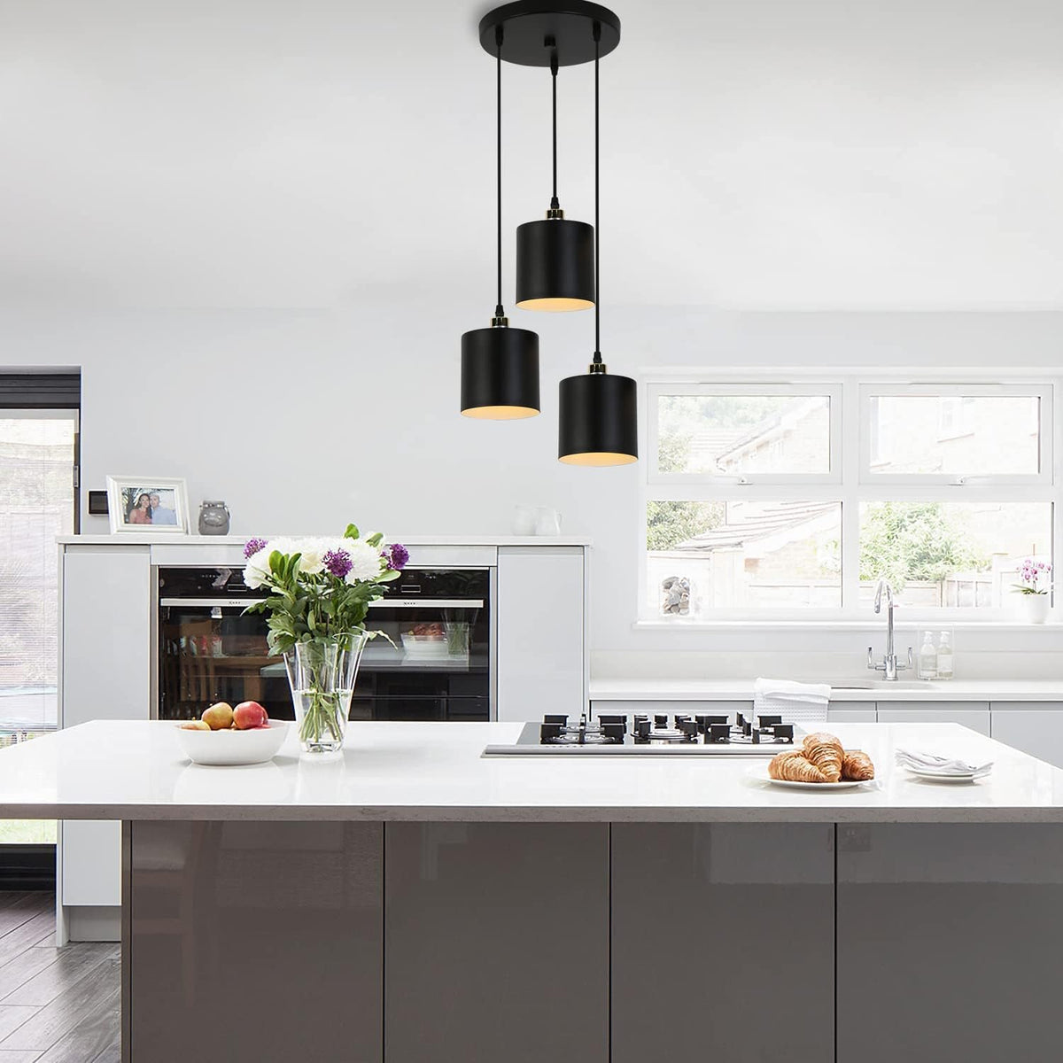 3-Light Modern Kitchen Island Lighting with Cylindrical Metal Lampshade Z516213