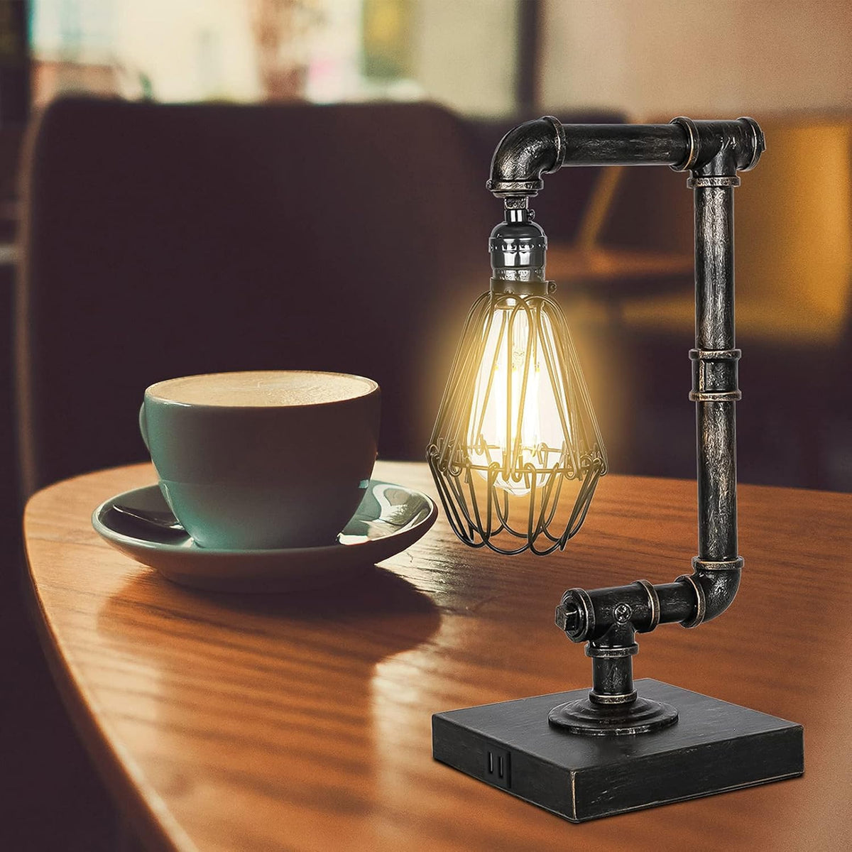 Industrial Touch Control Dimmable Table Lamp with USB Ports C26816