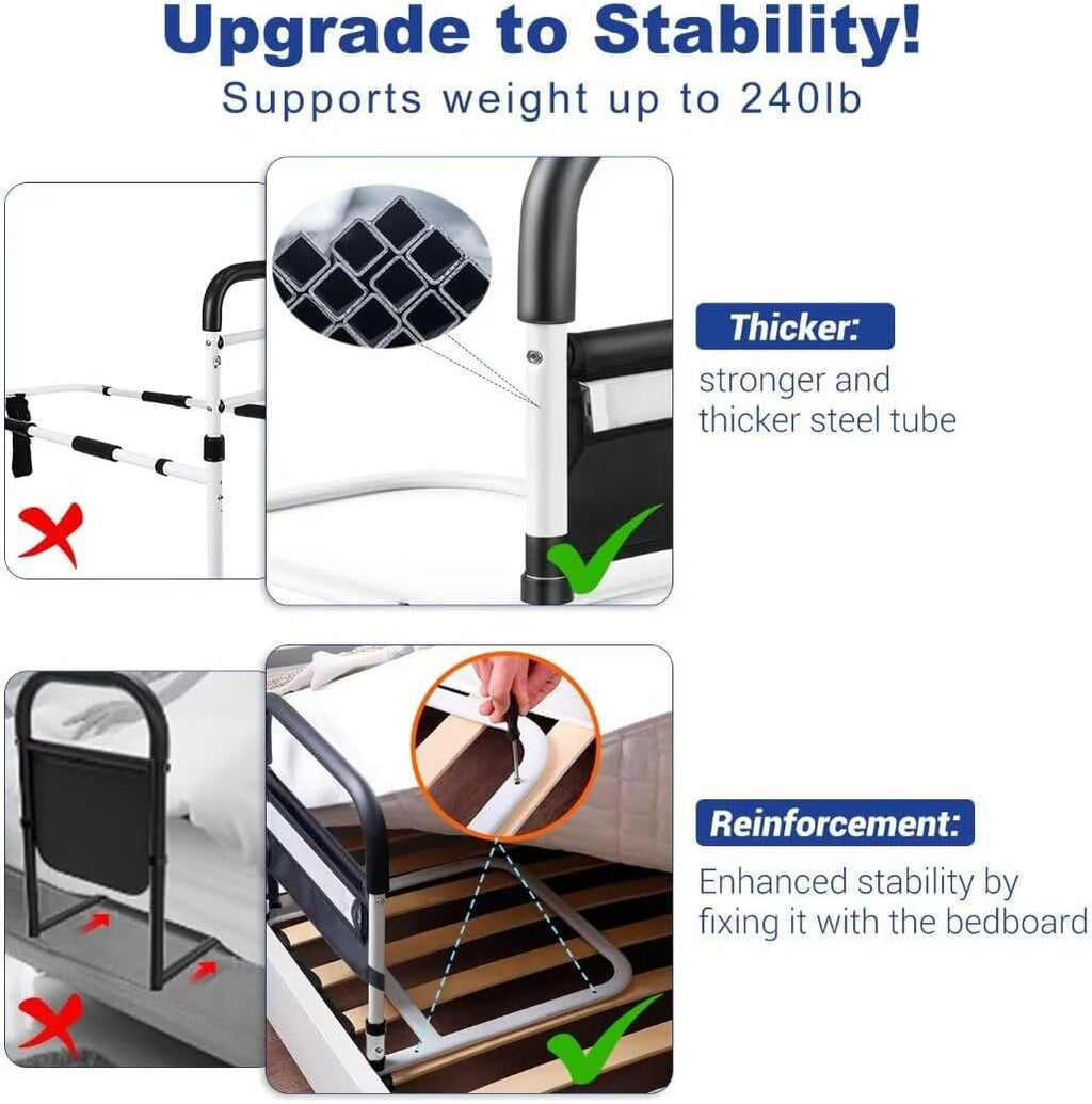 Bed Rail with Motion Light, Non-Slip Handle, Storage Pocket A931179