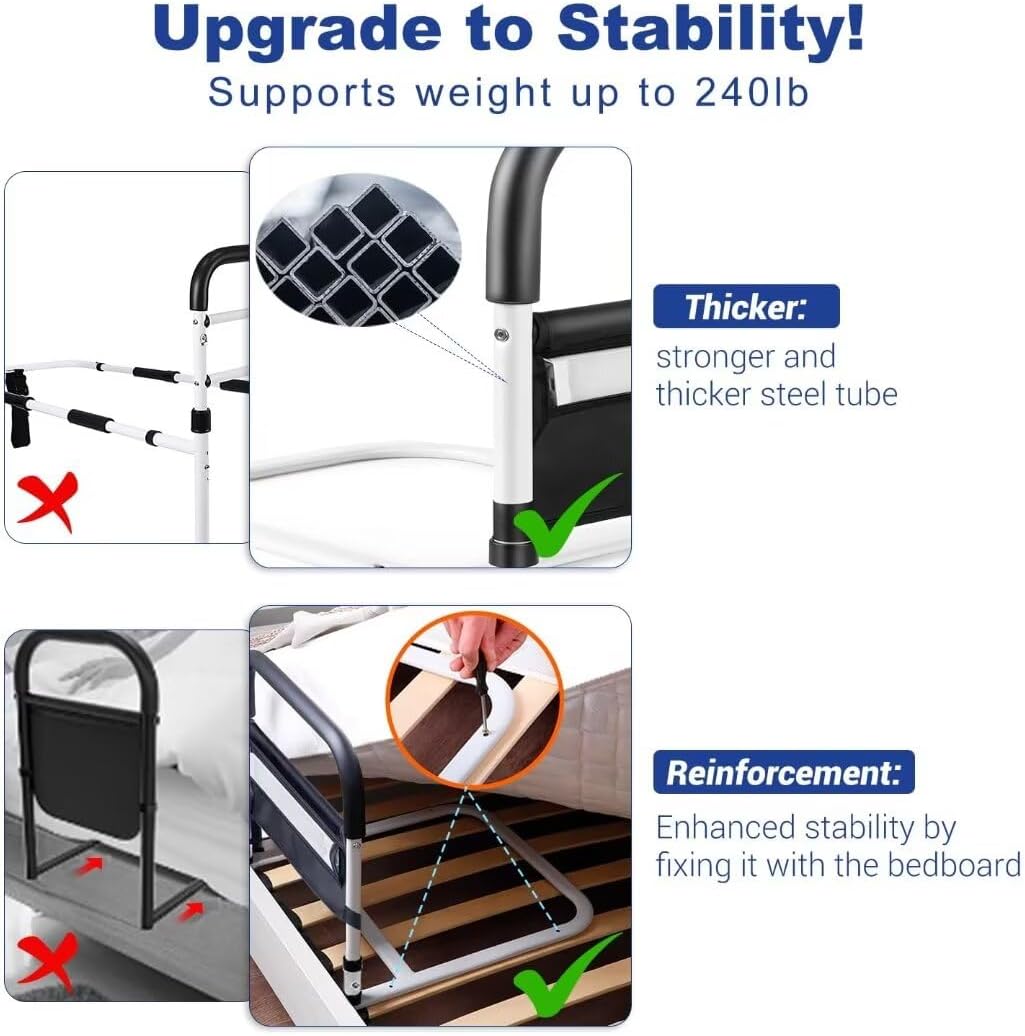 Bed Rail with Motion Light, Non-Slip Handle, Storage Pocket A931179