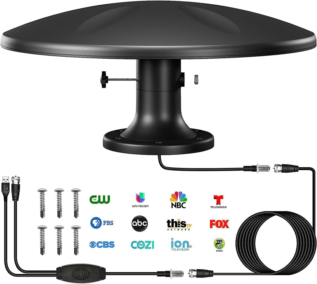 Outdoor TV Antenna 360° Omni-Directional Reception Long 100+ Miles Range 4K Ready HDTV Antenna with 32ft RG6 Coax Cable J583