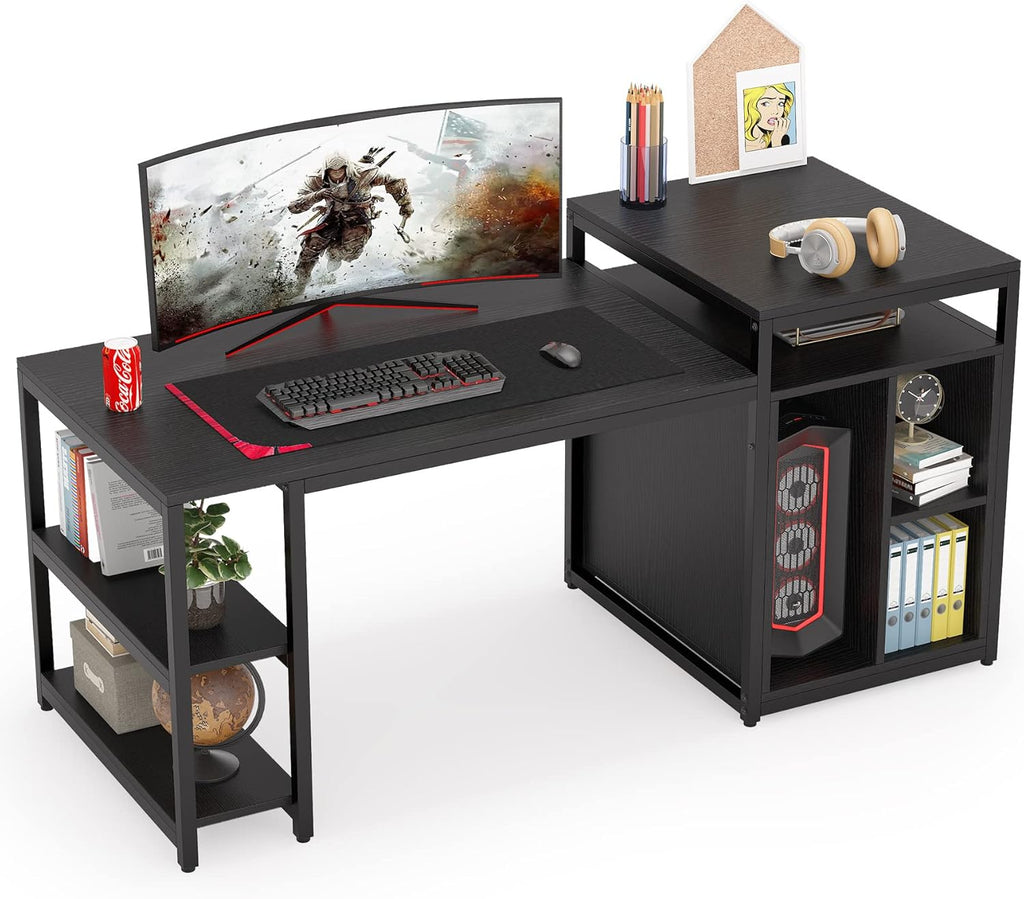 Extra Large Computer Desk with Storage Shelf and Cabinet, Dark Walnut M273172
