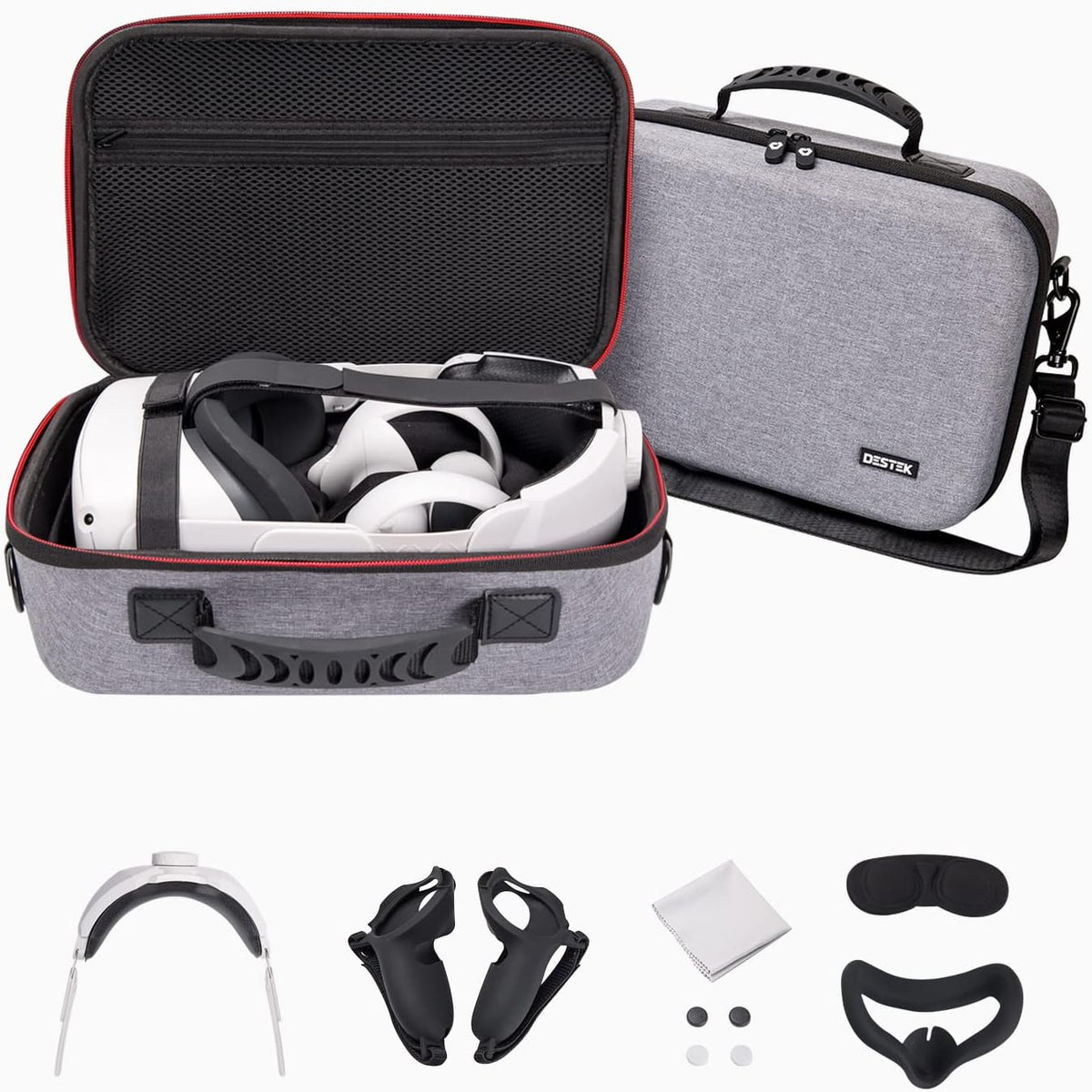 Carrying Case Set with Head Strap, Controller Grips, Silicone Face Cover and Travel Games Kit (7PCS) X66485