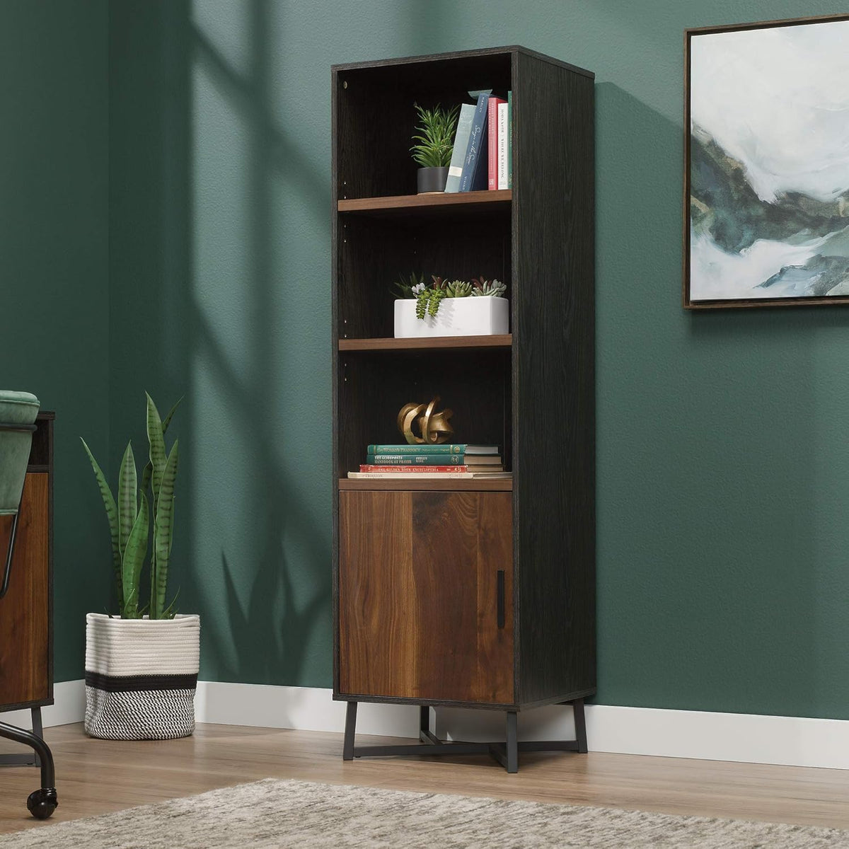Brew Oak Finish Bookcase with Door T559089