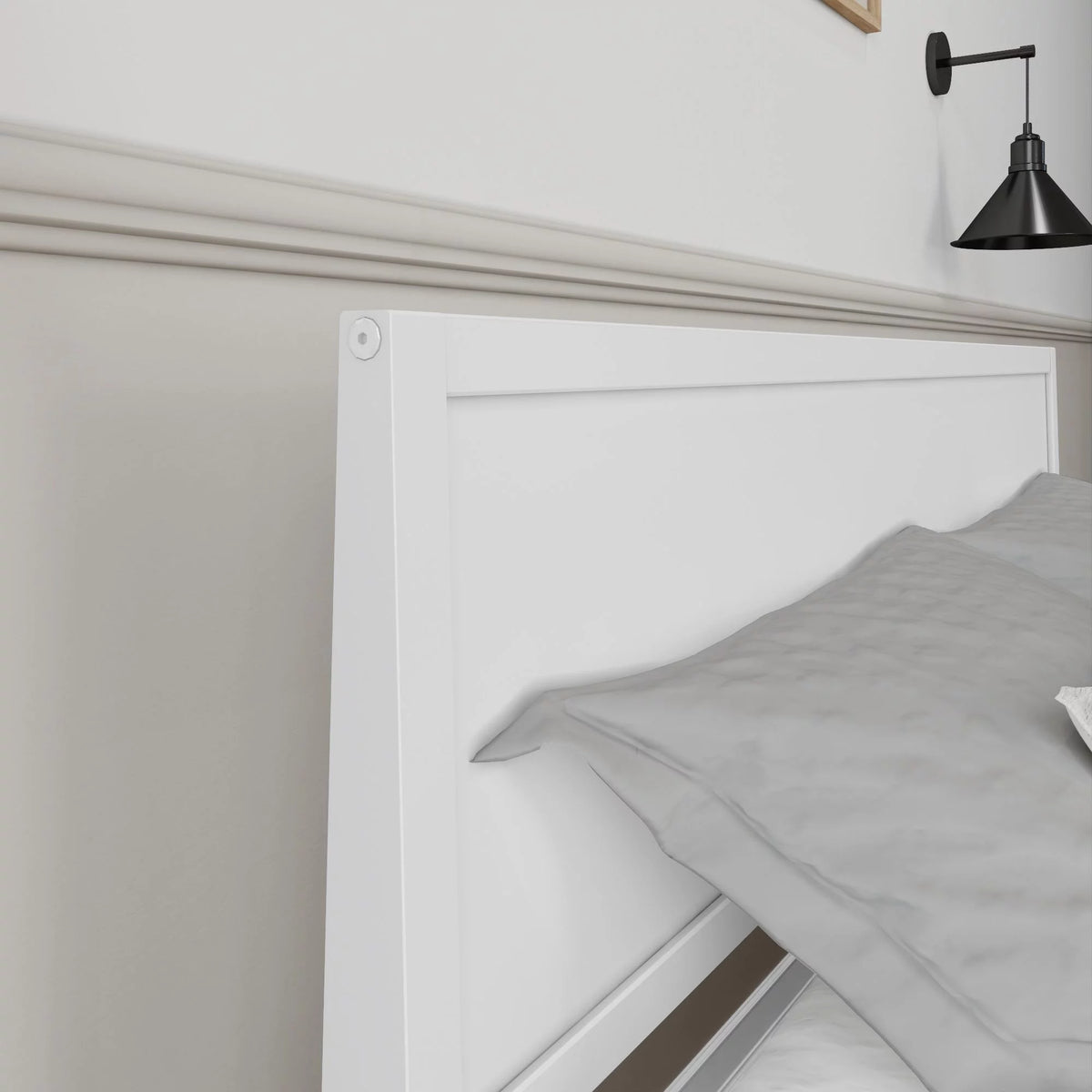 White Solid Wood Queen Bed Frame with Headboard U392