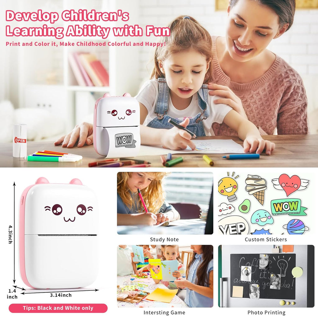 Mini Portable Thermal Printer with 7 Rolls Paper Y2976