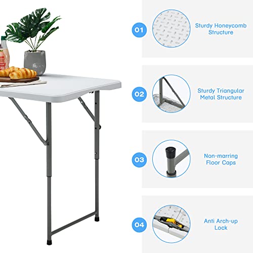 4ft Portable Plastic Folding Table with Adjustable Height J420717