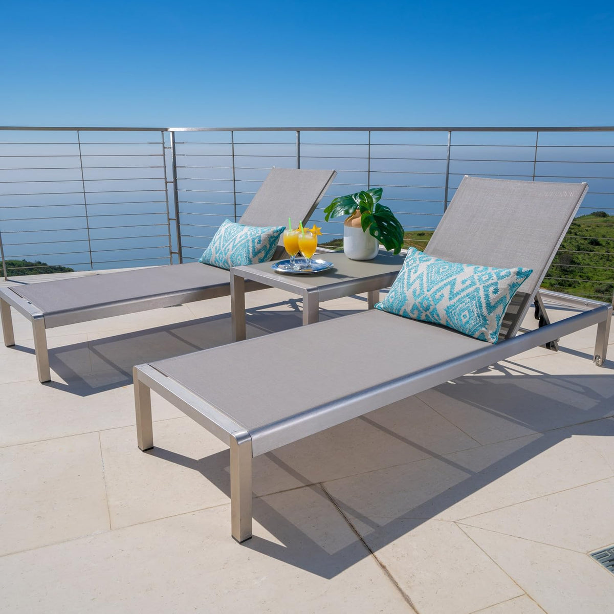 Gray Outdoor Mesh Chaise Lounges 2-Pcs Set W231