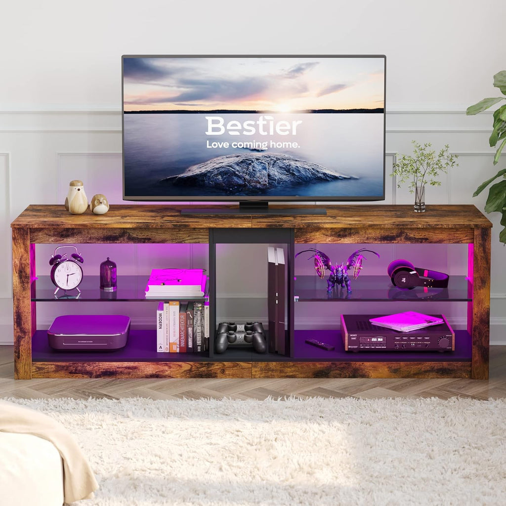 Gray Wash TV Stand with 2 Glass Shelf J1582