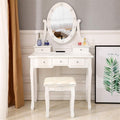 White Lighted Makeup Vanity Set with 10 Light Bulbs and 5 Sliding Drawers O2060
