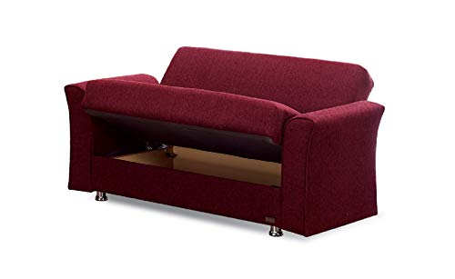 Burgundy Convertible Sofa Bed with Storage and 2 Pillows S540