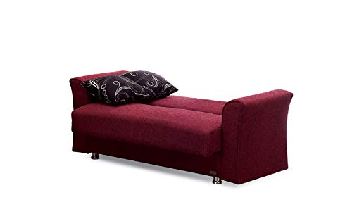 Burgundy Convertible Sofa Bed with Storage and 2 Pillows S540