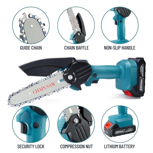 6 Inch Cordless Electric Chainsaw with 2 pcs 2AH Batteries & 3 Replace Chains H44058