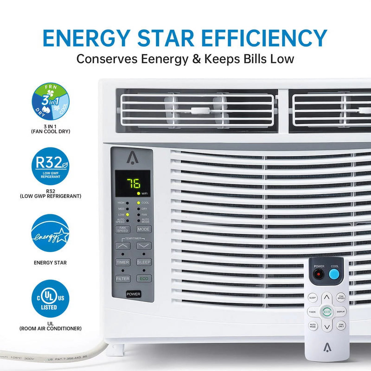 8,000 BTU Smart WiFi Window-Mounted Air Conditioner U633809
