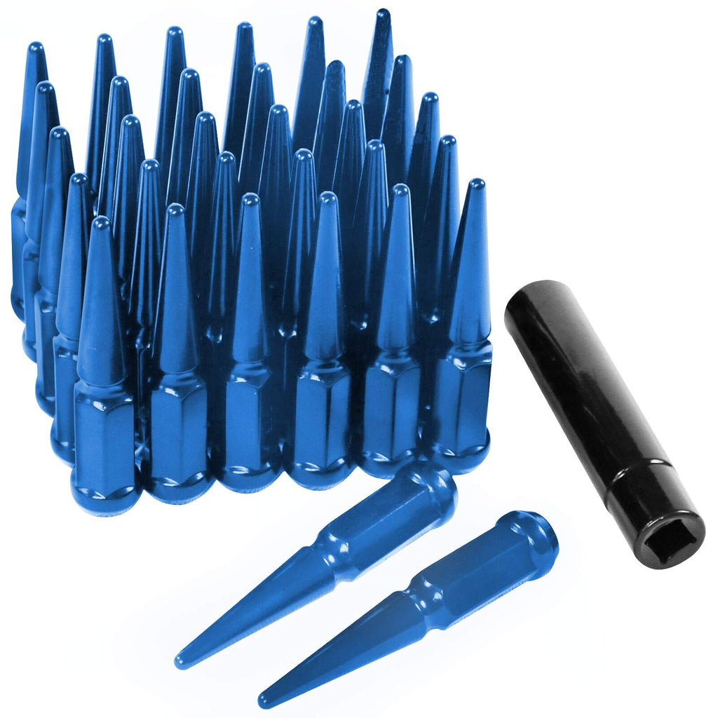 32 pcs M12x1.25 4.4 Wheel Spike Lug Nuts Conical with Key, Blue U395335