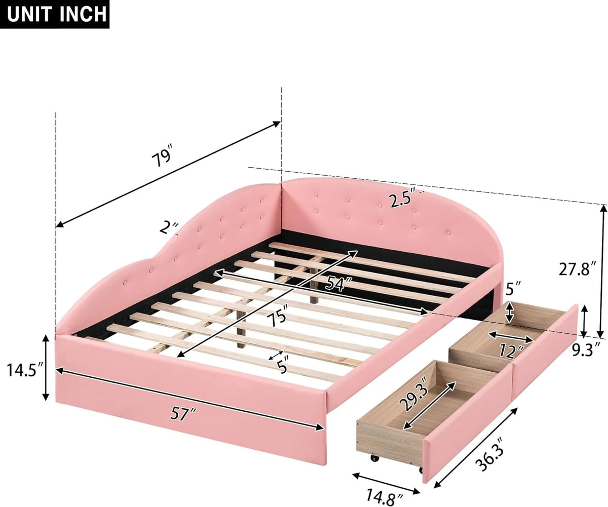 PU Upholstered Tufted Daybed with Storage and 2 Drawers E6853